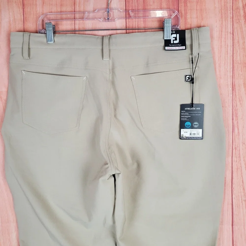 FootJoy Mens Golf Pants Sz 38X32 Tan Stretch Flat Front Athletic Fit Performance